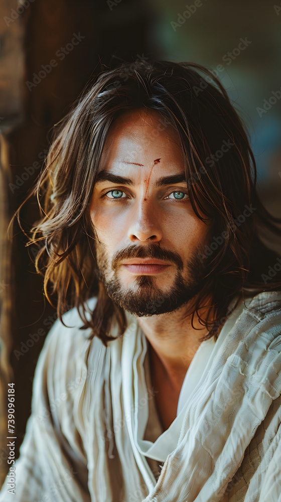 Jesus Christ face close up - portrait of a hopeful-looking Jesus Christ ...