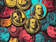 Antique money coins collection financial history in pop art style