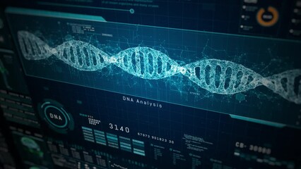 Poster - Features a Comprehensive Digital Interface for DNA Analysis, Advanced DNA Analysis with Brain Activity, and Human Anatomy Visualization.