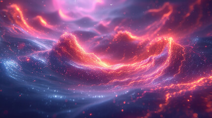 Poster - Abstract 3D neon holographic wave with glossy flowing against a vibrant abstract background. Iridescent surface background.