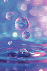 Poster - Water drop in pink and blue tone. luminous holographic style hyper realism.