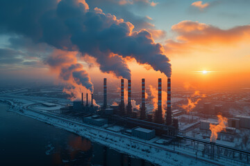 Poster - Architects of carbon capture and storage installations employing state-of-the-art technologies to mitigate greenhouse gas emissions from industrial processes.  Generative Ai.