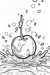 Sticker - Coloring page of Cherry with water splash