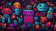 colorful hand drawn robots and technology doodles Background, Generative AI