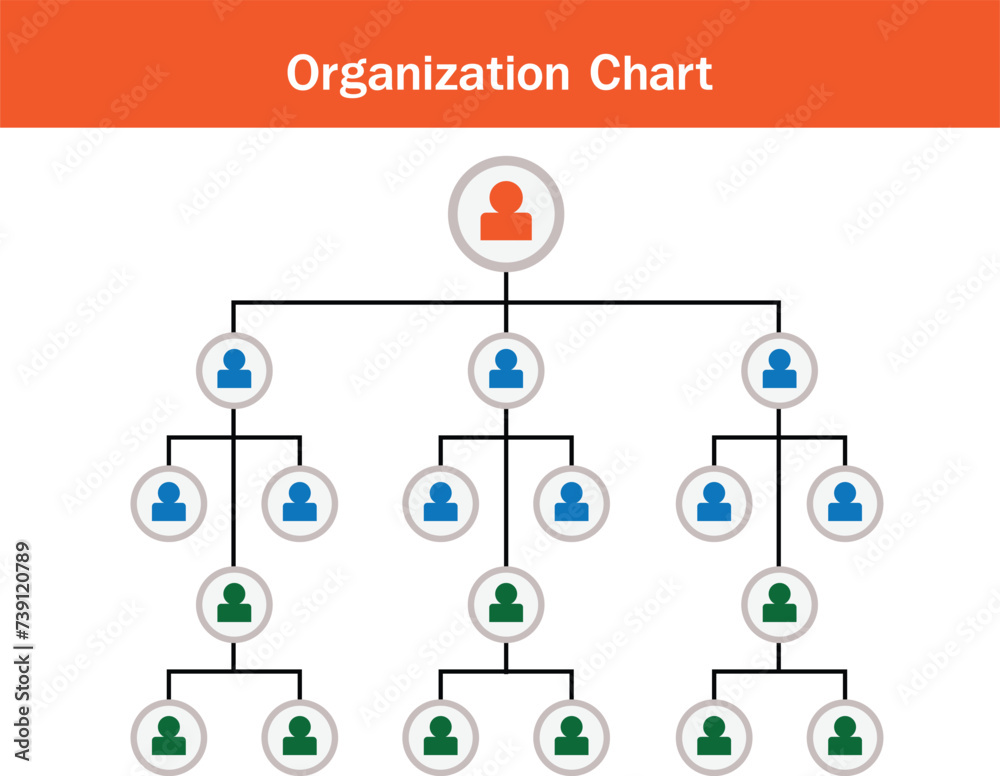 Organization Chart Infographics with People Icon and Abstract Line, Business Structure, Hierarchy of employees,org  Vector Illustration