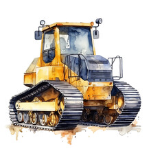 Watercolor Tracked Loader Isolated On A White Background