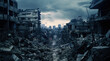© Ruslan Gilmanshin - City buildings destructed by earthquake strike. Disaster scene full of debris, dust and crashed buildings