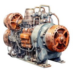 Watercolor construction compressor isolated on a white background 