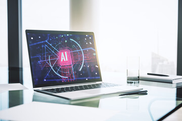 Poster - Computer monitor with creative artificial Intelligence abbreviation. Future technology and AI concept. 3D Rendering