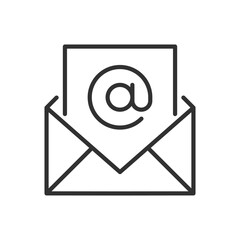 Email, linear icon. A mailing envelope with an e-mail sign. Line with editable stroke