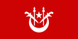 Flag of Kelantan (Malaysia) Kelantan Darul Naim, Klate, red field defaced with a white crescent and star and two white kris and spears