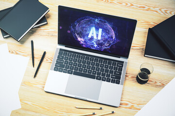 Poster - Creative artificial Intelligence symbol concept on modern computer monitor. 3D Rendering