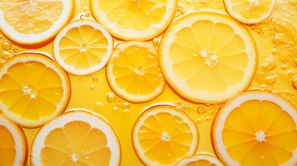 Wall Mural - Citrus fruits in yellow water background