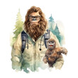 Sasquatch Veterinarian: With animal and medical bug, watercolour style on white background