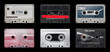 Old cassette tape collection with no label. audio cassette mockup templates