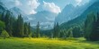 Serene nature landscape with green meadows and rolling mountains perfect background scene capturing tranquil beauty of rural environments ideal for travel agriculture and tourism featuring sunny