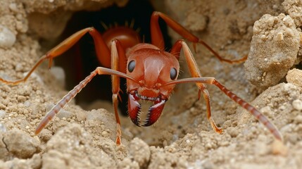 close-up of red ant in nature.