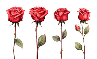 Wall Mural - Red Rose Set Watercolor Style Isolated on Transparent Background
