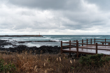 Poster - Cloudy day at the viewing platform on the beach