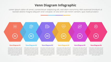 Aufkleber - venn diagram infographic concept for slide presentation with hexagon on horizontal shape right direction with 4 point list with flat style