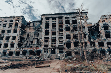 destroyed and burned houses in the city Russia Ukraine war