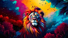 Lion Popart Illustration - Ai Generated