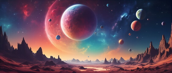 Wall Mural - Stunning Space Scene background with Stars, Galaxies, Planets