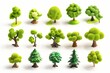 Collection of 3d cute tree isolated on white background