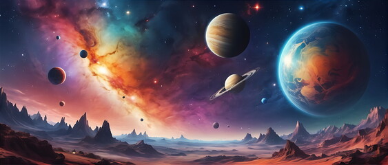 Wall Mural - Stunning Space Scene background with Stars, Galaxies, Planets