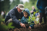 Fototapeta  - A vivid documentary style image capturing the essence of community engagement with individuals of all ages participating in a tree planting activity showcasing the tangible impact of sustainability
