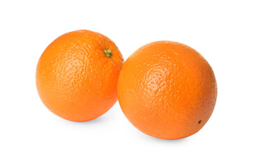 Delicious fresh ripe oranges on white background