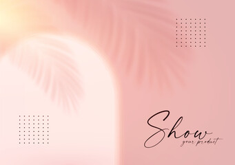 Wall Mural - soft product dispaly mock up with light from the window and palm leaf shadow. multiply shadow effect