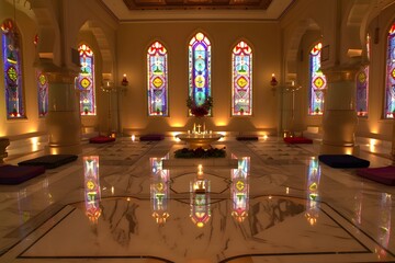 Tranquil Prayer Room Illuminated by Soft Light, Serene Spiritual Ambiance