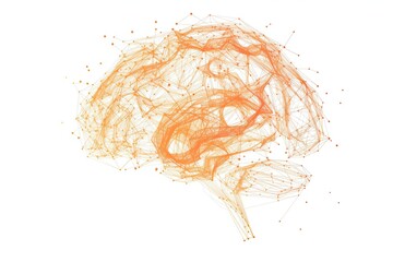 Wall Mural - orange brain image shining wallpaper with network illustration vector isolated on white background 