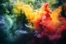 Dynamic Lungs In Vibrant Forest Emit Smoke Creating An Abstract Visual. Concept Nature, Energy, Environment, Abstract, Smoke