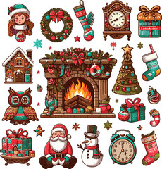 colorful Christmas items vector clipart set