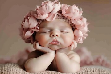 Wall Mural - baby with pink flower