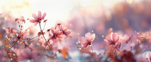 Wall Mural - Beautiful dreamy floral background with pale pink cosmos  flowers at sunshine bokeh