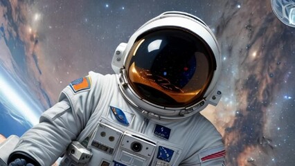 video. an astronaut in a spacesuit close-up in outer space. ai generative.