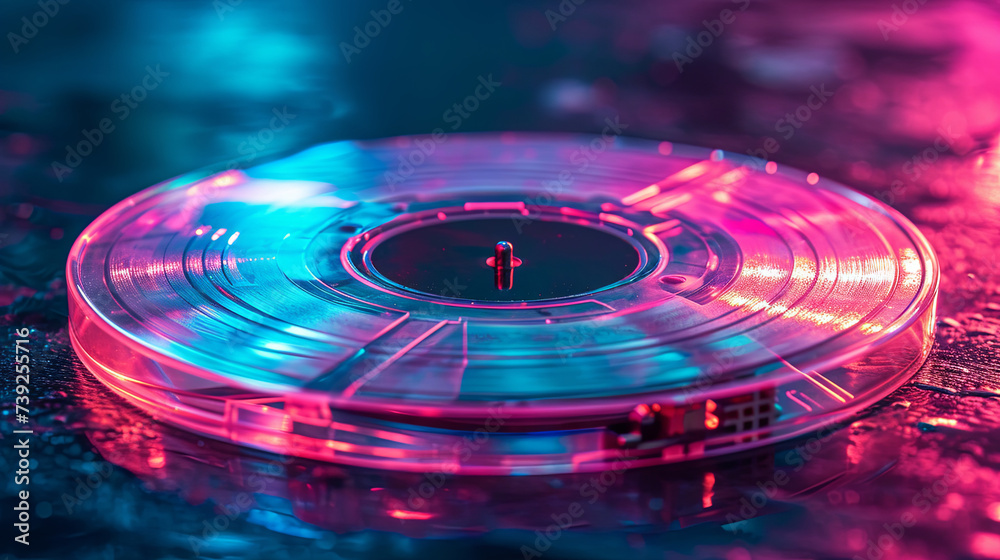 Стокова ілюстрація compact disc on neon background, digital optical ...