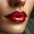 Glossy Red Lipstick on Perfect Lips