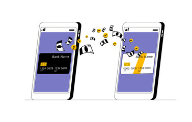 Aufkleber - Mobile application for transferring money from card to card. Vector illustration on the topic of online bank transfers. Vector illustration