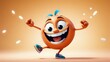 A cute animated creature bouncing with glee in a colorful and lively environment.