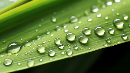  Raindrops on green leaves in nature close-up
