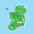 Map of Ireland with Irish symbols. 