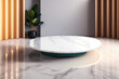 Marble grangle rotating stand on table in interior.
