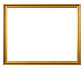 An empty gold picture frame against a white background