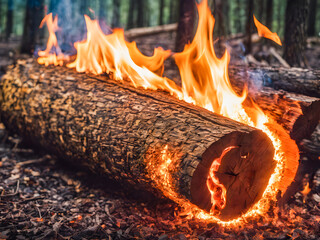 Wall Mural - Bonfire in the forest. Firewood burning in the forest.