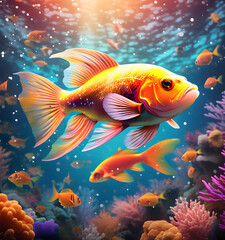 Wall Mural - colorful fish under water illustration
