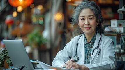 Canvas Print - Portrait of a mature Japanese doctor